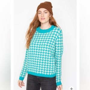 NWT Callahan Knitwear Allie Turquoise Houndstooth Pullover Sweater Nuuly fav - S